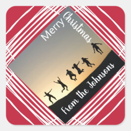 Frohe Weihnachts-Foto Familie Name Red Geschenk-La Quadratischer Aufkleber