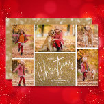 Frohe Weihnachts-Foto Gold Feiertagskarte<br><div class="desc">Ihre Lieblings-5-Fotos auf diesen Weihnachtsgrüßkarten zeigen Frohe Weihnachten in Weiß und Ihre Namen in schicken Buchstaben in schicken Schriften auf einem funkelnd Goldmuster. Achten Sie darauf, Ihre Bestellung zu verdoppeln, bevor Sie sie Ihrem Warenkorb hinzufügen, da das, was Sie auf dem Bildschirm sehen, ist, was gedruckt wird. Der Live-Design-Service kann...</div>