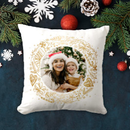 Frohe Weihnachts-Foto-Goldkranz Kissen