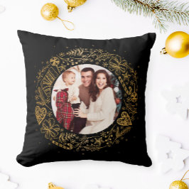 Frohe Weihnachts-Foto-Goldkranz Kissen
