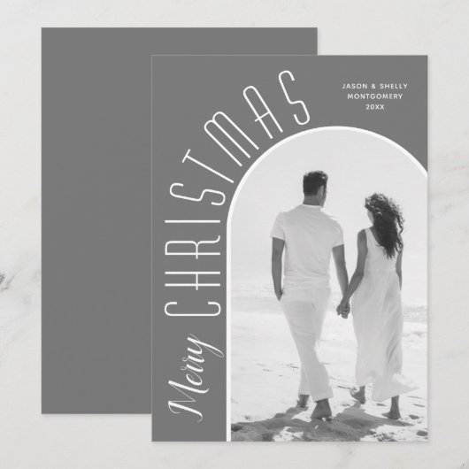 Frohe Weihnachts-Foto Gray Feiertagskarte (Vorne/Hinten)