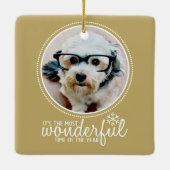 Frohe Weihnachts-Foto Grußkarte Gold Keramikornament (Rückseite)