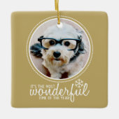 Frohe Weihnachts-Foto Grußkarte Gold Keramikornament (Vorderseite)