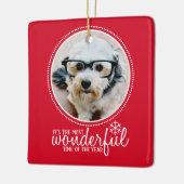 Frohe Weihnachts Foto Grußkarte Rot Wunderbar Keramikornament (Links)