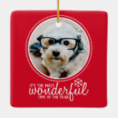 Frohe Weihnachts Foto Grußkarte Rot Wunderbar Keramikornament (Rückseite)