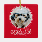 Frohe Weihnachts Foto Grußkarte Rot Wunderbar Keramikornament (Vorderseite)