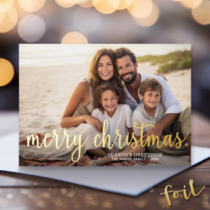 Frohe Weihnachts-Foto Horizontal - mit Gold Folien Feiertagskarte
