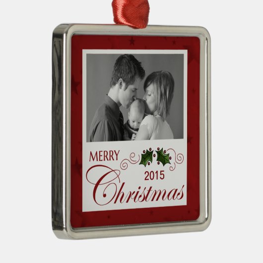 Frohe Weihnachts-Foto/Jahr Silbernes Ornament (Rechts)