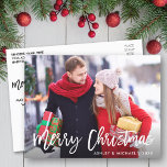 Frohe Weihnachts-Foto Moderne Pinselschrift Postkarte<br><div class="desc">Modern Brush Script Frohe Weihnachten Foto Postcard</div>