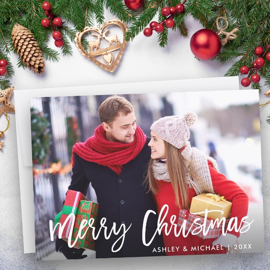 Frohe Weihnachts-Foto Moderne Pinselskriptkarte Einladung