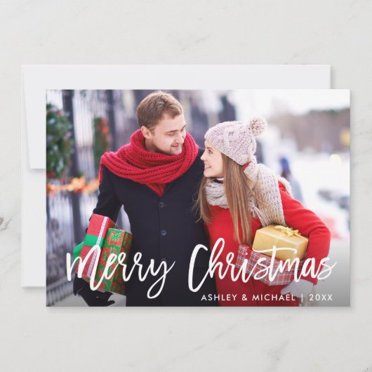 Frohe Weihnachts-Foto Moderne Pinselskriptkarte Einladung (Vorderseite)