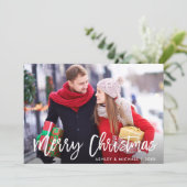 Frohe Weihnachts-Foto Moderne Pinselskriptkarte Einladung (Stehend Vorderseite)