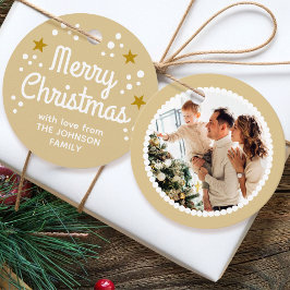 Frohe Weihnachts-Foto Name Simple Gold Round Gift Geschenkanhänger