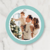 Frohe Weihnachts-Foto Name Simple Green Round Gesc Geschenkanhänger (Vorderseite)