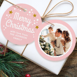 Frohe Weihnachts-Foto Name Simple Pink Round Gesch Geschenkanhänger