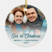 Frohe Weihnachts-Foto neu Türkisschrift Keramik Ornament (Vorne)