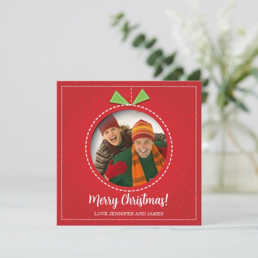 Frohe Weihnachts Foto Ornament Flat Holiday Card (Stehend Vorderseite)