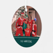Frohe Weihnachts-Foto Personalisiert Round Green Ornament Aus Metall (Vorderseite links)