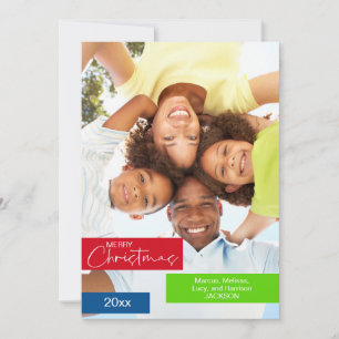 Frohe Weihnachts-Foto Red Green Blue Stripe Einfac Feiertagskarte