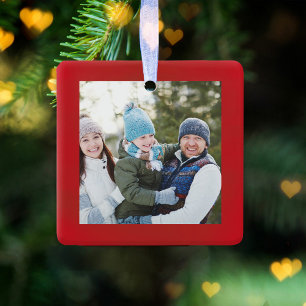 Frohe Weihnachts-Foto Red Script Einfach Keramikornament