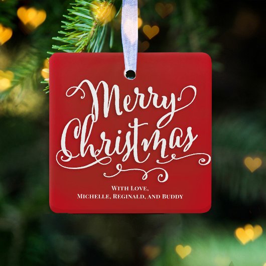 Frohe Weihnachts-Foto Red Script Einfach Keramikornament