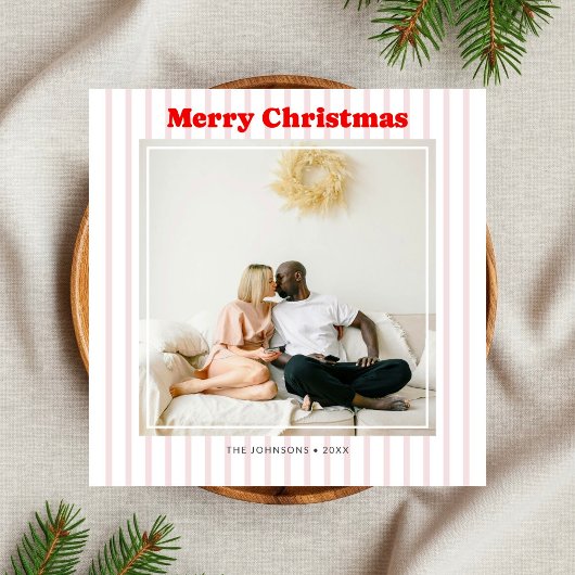 Frohe Weihnachts-Foto Rot Streifen Feiertagskarte