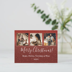 Frohe Weihnachts-Foto Roter Glitzer Feiertagspostkarte