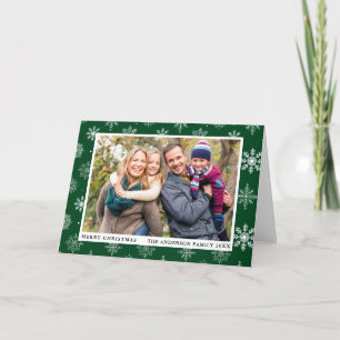 Frohe Weihnachts-Foto Schneeflocken Grün Feiertagskarte