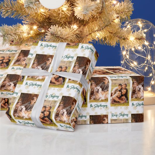 Frohe Weihnachts-Foto-Script Name Green Gold Geschenkpapier (Feiertage)