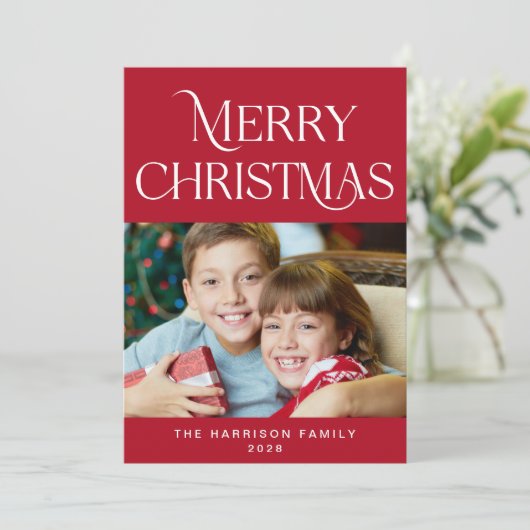 Frohe Weihnachts-Foto Script-Weihnachtskarte (Stehend Vorderseite)