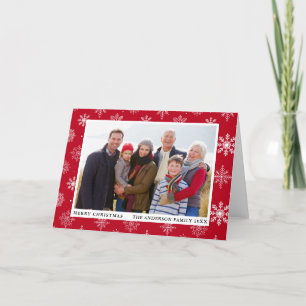 Frohe Weihnachts-Foto Snowflakes Rot Feiertagskarte