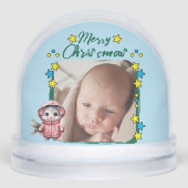 Frohe Weihnachts-Foto-Sterne Maus blau Schneekugeln (Vorderseite)