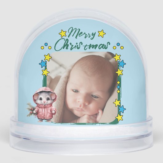 Frohe Weihnachts-Foto-Sterne Maus blau Schneekugeln (Vorderseite)