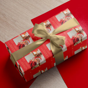 Frohe Weihnachts-Foto-Text personalisiert rot Geschenkpapier
