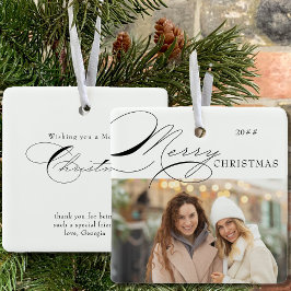 Frohe Weihnachts-Foto und elegante Kalligrafie Keramikornament