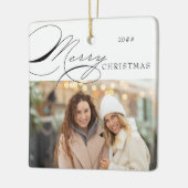 Frohe Weihnachts-Foto und elegante Kalligrafie Keramikornament (Links)