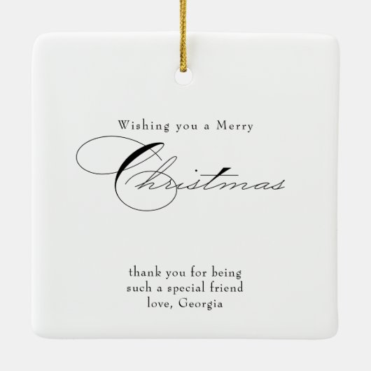 Frohe Weihnachts-Foto und elegante Kalligrafie Keramikornament (Rückseite)