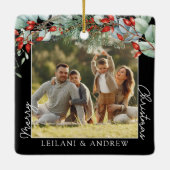 Frohe Weihnachts-Foto und Wasserfarbe Holly Black Keramikornament (Rückseite)