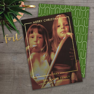 Frohe Weihnachts-Foto Vertikal - Gold-Grenze Folien Feiertagskarte