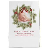 Frohe Weihnachts-Foto Wasserfarbenwelt Kranz Mittlere Geschenktüte (Rückseite)