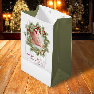 Frohe Weihnachts-Foto Wasserfarbenwelt Kranz Mittlere Geschenktüte
