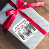 Frohe Weihnachts-Foto Whimsical Newspaper Print Quadratischer Aufkleber