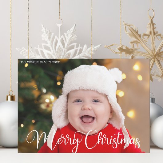 Frohe Weihnachts-Foto White Script Magnet-Karte Magnetkarte