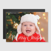 Frohe Weihnachts-Foto White Script Magnet-Karte Magnetkarte (Vorne/Hinten)
