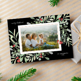 Frohe Weihnachts-Foto Winter Foliage Red Berries Feiertagskarte