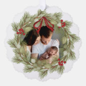 Frohe Weihnachts-Foto Wreath Holly Berries Ornament Karte (Vorderseite)
