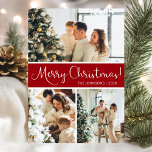 Frohe Weihnachts-FotoCollage Feiertagskarte<br><div class="desc">Diese fantastische 3-Foto-Urlaubskarte mit "Frohe Weihnachten!" in einem modernen Script-Schriftart und Ihrem Familiennamen und Jahr in einem feinen,  klassischen Schriftart,  sowohl in Weiß als auch Rot mit einem passenden Rücken,  ist ideal für den Versand an Ihre Familie und Freunde. Jeder wird Liebe bekommen neue Fotos Ihrer Familie!</div>