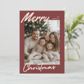 Frohe Weihnachts-Fotokarte | Burgundy Frame Feiertagskarte (Stehend Vorderseite)