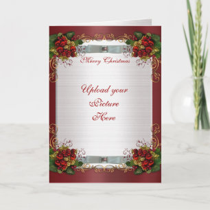 Frohe Weihnachts-Fotokarte elegante rote Satin Feiertagskarte