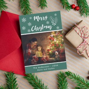 Frohe Weihnachts-Fotokarte grün und weiß Skript Feiertagskarte